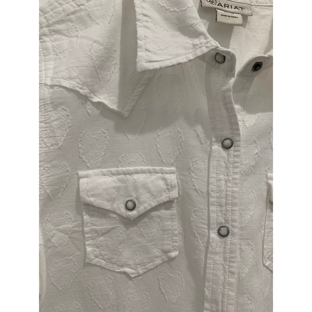Ariat Womens White Heart Jacquard Western Snap Long Sleeve Shirt Medium - Picture 4 of 6